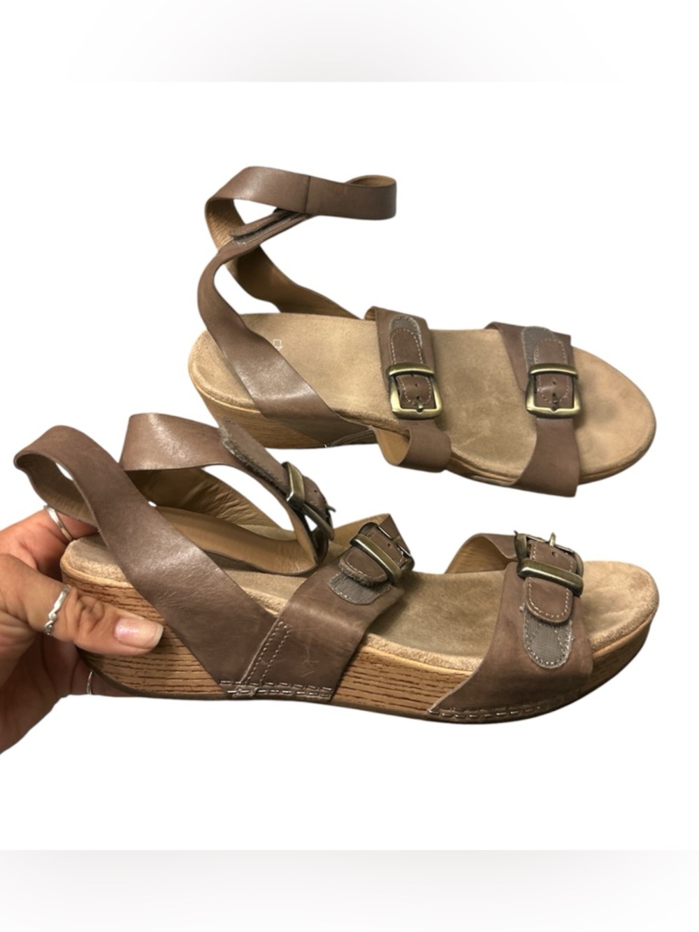 Dansko Brown Strappy Ankle Buckle Wedge Sandals Size 39